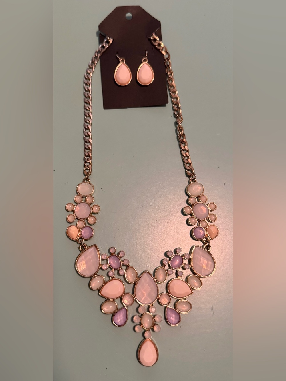 Women's Cream, Lavender, & Opalite Enamel Teardrop & Floral Necklace Set